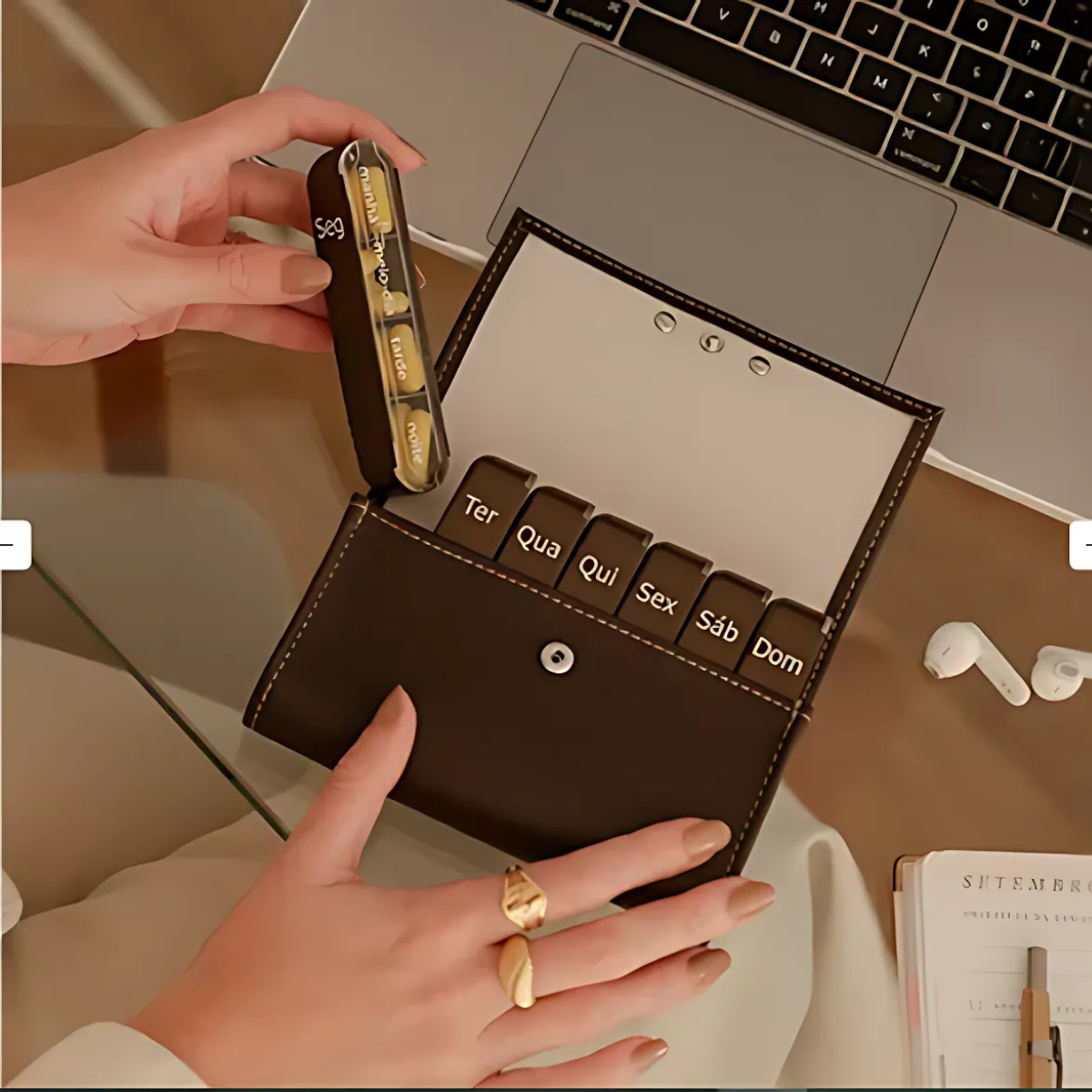 Porta Comprimidos Pilbox® Liberty - Tamanho Médio Chocolate