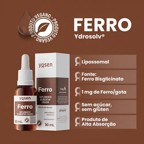 Ferro Ydrosolv Líquido Yosen Em Gotas 30ml - Sabor Framboesa