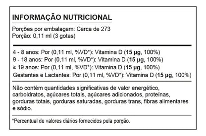 Vitamina D3 Líquida Alta Absorção Yosen 30ml Sistema Imune Sem Sabor
