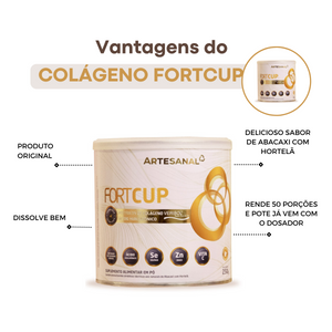 Colágeno Verisol + Ácido Hialurônico Fortcup 250g Sabor Abacaxi Com Hortelã - HEALTHLINE | Suplementos e Nutracêuticos