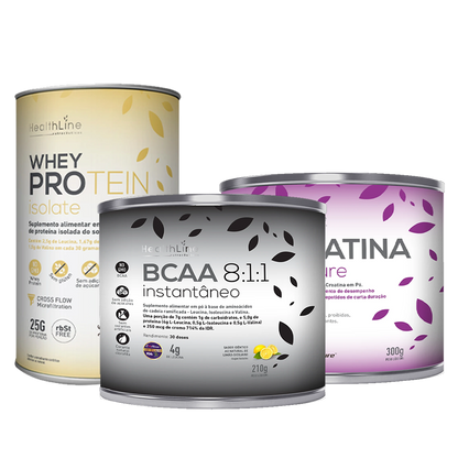KIT GANHO DE MASSA (Whey Protein + BCAA + Creatina) - HEALTHLINE | Suplementos e Nutracêuticos